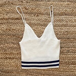 Elegant Cream Ribbed Knit Women's Top